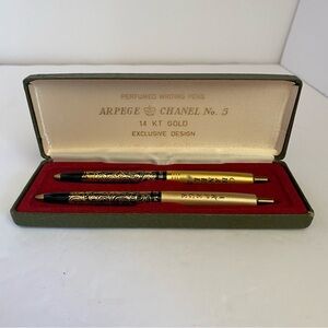 Perfumed writing pens CHANEL No. 5 & Arpege Lanvin 14kt Gold and Black ballpoint